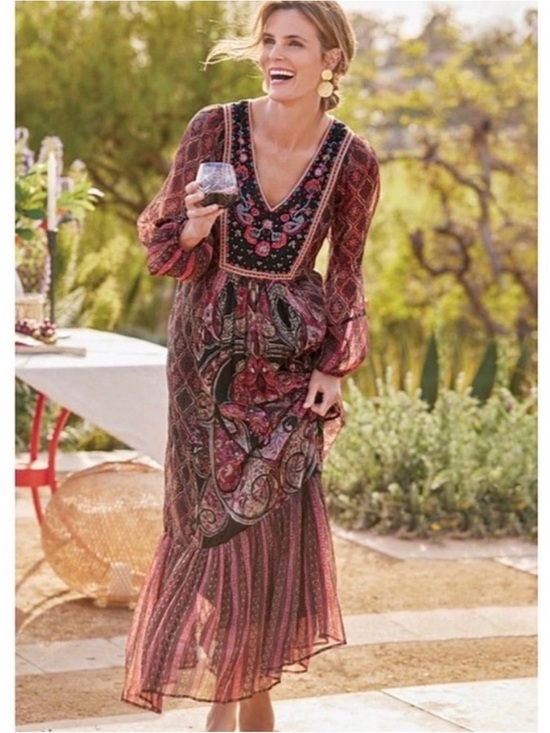 Soft Surroundings Dresses & Skirts - Soft Surroundings Embroidered Dark Paisley Boho Maxi Dress